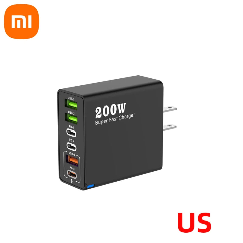 Xiaomi 200W charge Super rapide 6 ports USB C chargeur PD3.0 USB C Type C chargeur de téléphone portable pour iPhone 16 Samsung Xiaomi ipad