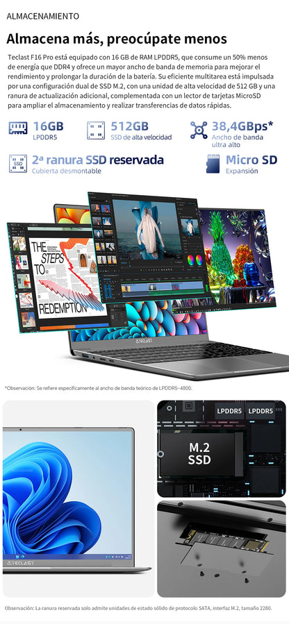 【Nouveau】 Ordinateur portable Teclast F16Pro 15,6" 1920X1080, 12 Go / 16 Go de Ram, 256 Go / 512 Go Rom, clavier rétroéclairé, pour Intel N95, Mini-Hdmi