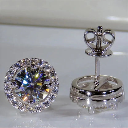 Boucles d'oreilles classiques en pierre ronde à quatre griffes pour femmes, cristal arc-en-ciel, Zircon multicolore, couleur argent, bijoux de fiançailles