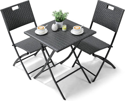 Ensemble de table pliante et 2 chaises d'extérieur, meubles pliants, chaise en rotin, table de pique-nique de camping portable, ensemble de balcon, 3 pièces