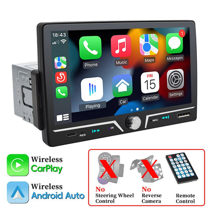 Autoradio Hippcron 1DIN 7" IPS – Android Auto &amp; CarPlay Sans Fil, Bluetooth, Mirror Link, Chargeur Type-C