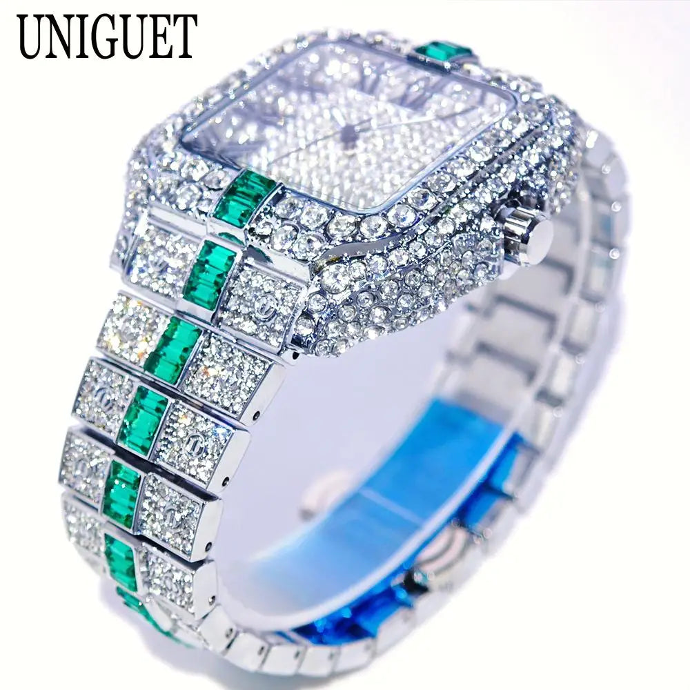 Montres de luxe en diamant rouge pour hommes, marque ummy GUET, Hip Hop, glacé, bling, bijoux, montre-bracelet, mode, étanche, horloges à quartz carrées