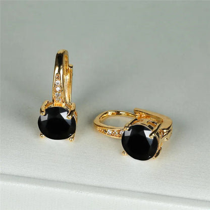 Boucles d'oreilles à clip rondes classiques pour femmes, bijoux de mariage en pierre de cristal arc-en-ciel mystique, document doré délicat
