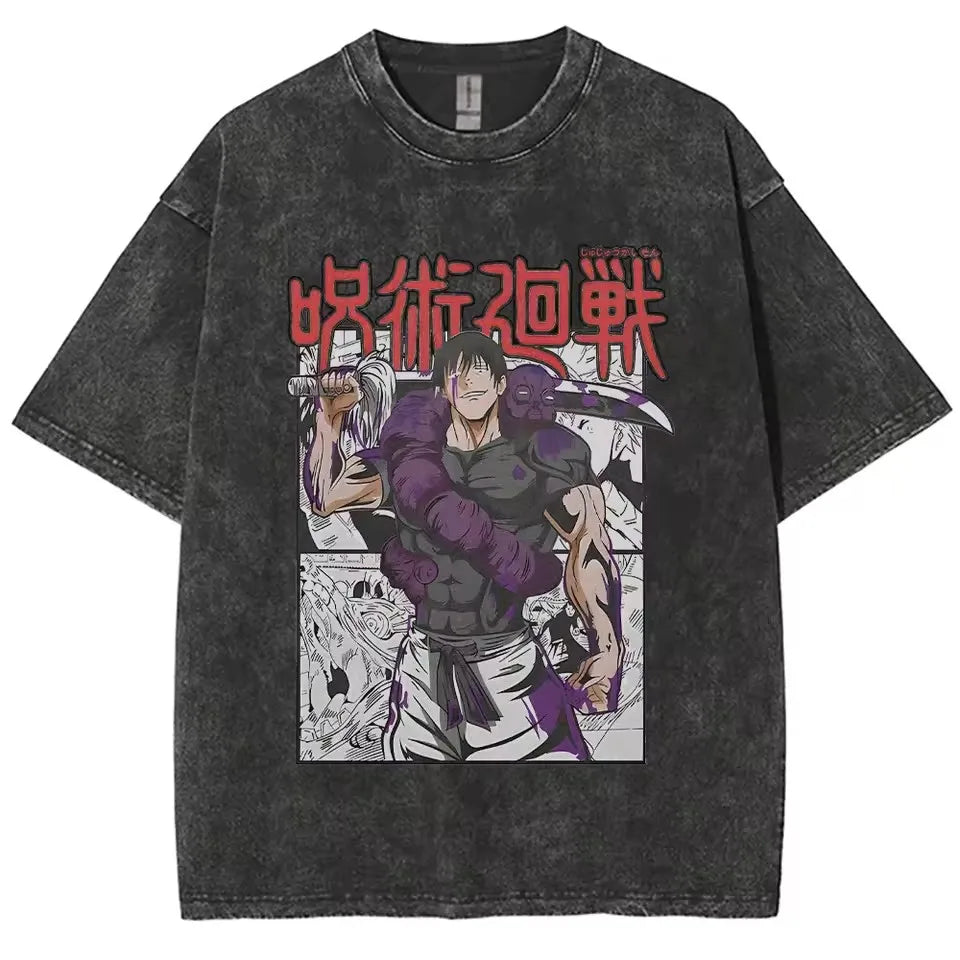 Anime Jujutsu Kaisen Gojo Satoru T-Shirts lavé hommes femmes coton Harajuku T-Shirts de haute qualité rétro pour hommes haut pour femme T-Shirts