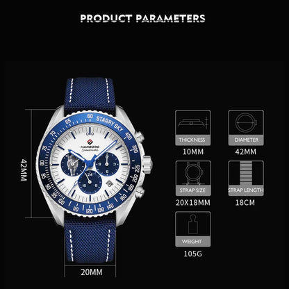 HANBORO hommes montre automatique montres de luxe montre-bracelet mécanique militaire 50M bracelet en Nylon étanche mois semaine Date 24 heures