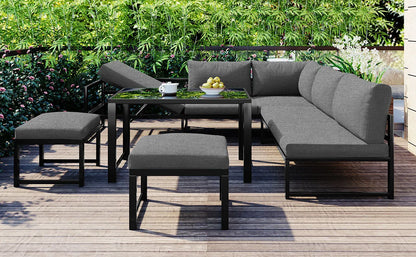 Ensemble canapé et chaise longue d'extérieur, ensemble de sièges en aluminium pour balcon de jardin avec fonction chaise longue