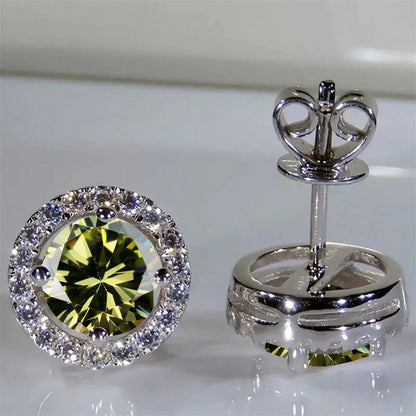 Boucles d'oreilles classiques en pierre ronde à quatre griffes pour femmes, cristal arc-en-ciel, Zircon multicolore, couleur argent, bijoux de fiançailles