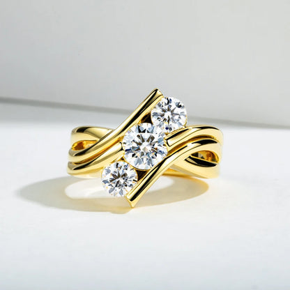 Bague Moissanite en argent regardé 925 pour femme, bijoux de fiançailles, document jaune, 3 charbons, 2 carats