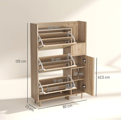 Meuble à chaussures pliant MCOM, meuble de salle de bain à 3 tiroirs avec fronts en rotin chêne