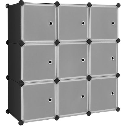 SONGMICS Meuble de Rangement Modulable, 9 Cubes, Étagère en Plastique, avec Portes, pour Vêtements, Chaussures, Livres, Assemblage Facile