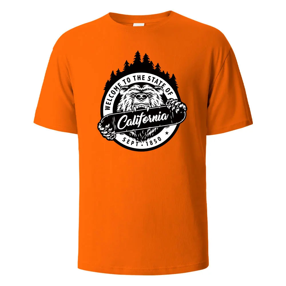 T-shirt californien 100% coton – Homme & femme, été, col rond, respirant et manches courtes