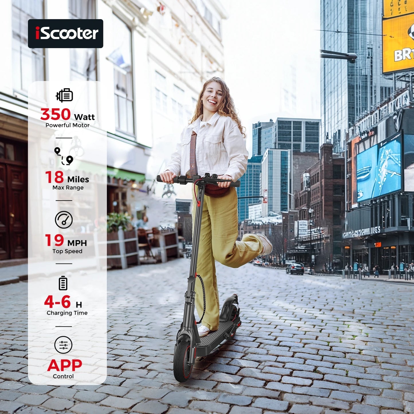 iScooter Trottinette électrique i9 8,5 pouces 350 W 7,5 Ah 30 km/h pour adultes, autonomie maximale de 30 km, avec application
