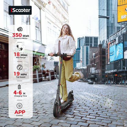 iScooter Trottinette électrique i9 8,5 pouces 350 W 7,5 Ah 30 km/h pour adultes, autonomie maximale de 30 km, avec application