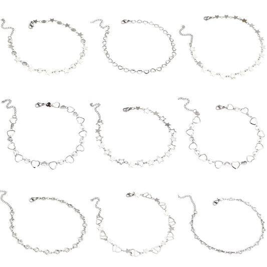 Bracelet de cheville en acier inoxydable 304 pour femmes, chaîne à maillons faite à la main, couleur argent, chaîne de jambe, pied, bijoux cadeau, 1 pièce