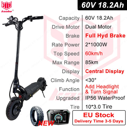 Kaabo Mantis 10 Plus V3 – Trottinette Électrique 60V 18.2Ah | 80 km d’autonomie, 10” Pneus, Freins Hydraulique, Pliable (Stock UE)