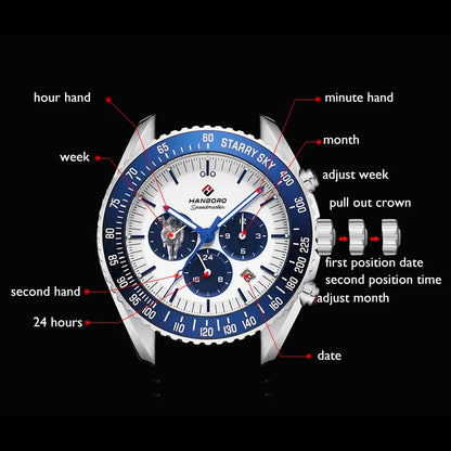 HANBORO hommes montre automatique montres de luxe montre-bracelet mécanique militaire 50M bracelet en Nylon étanche mois semaine Date 24 heures