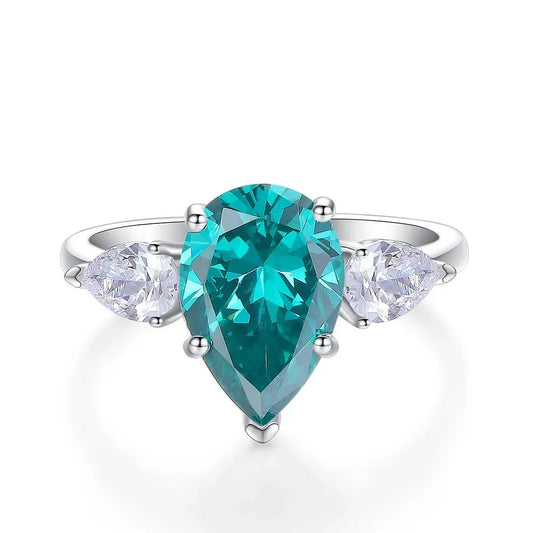 Bague de luxe en or blanc et platine massif PT950 pour femmes, bague en diamant, goutte d'eau