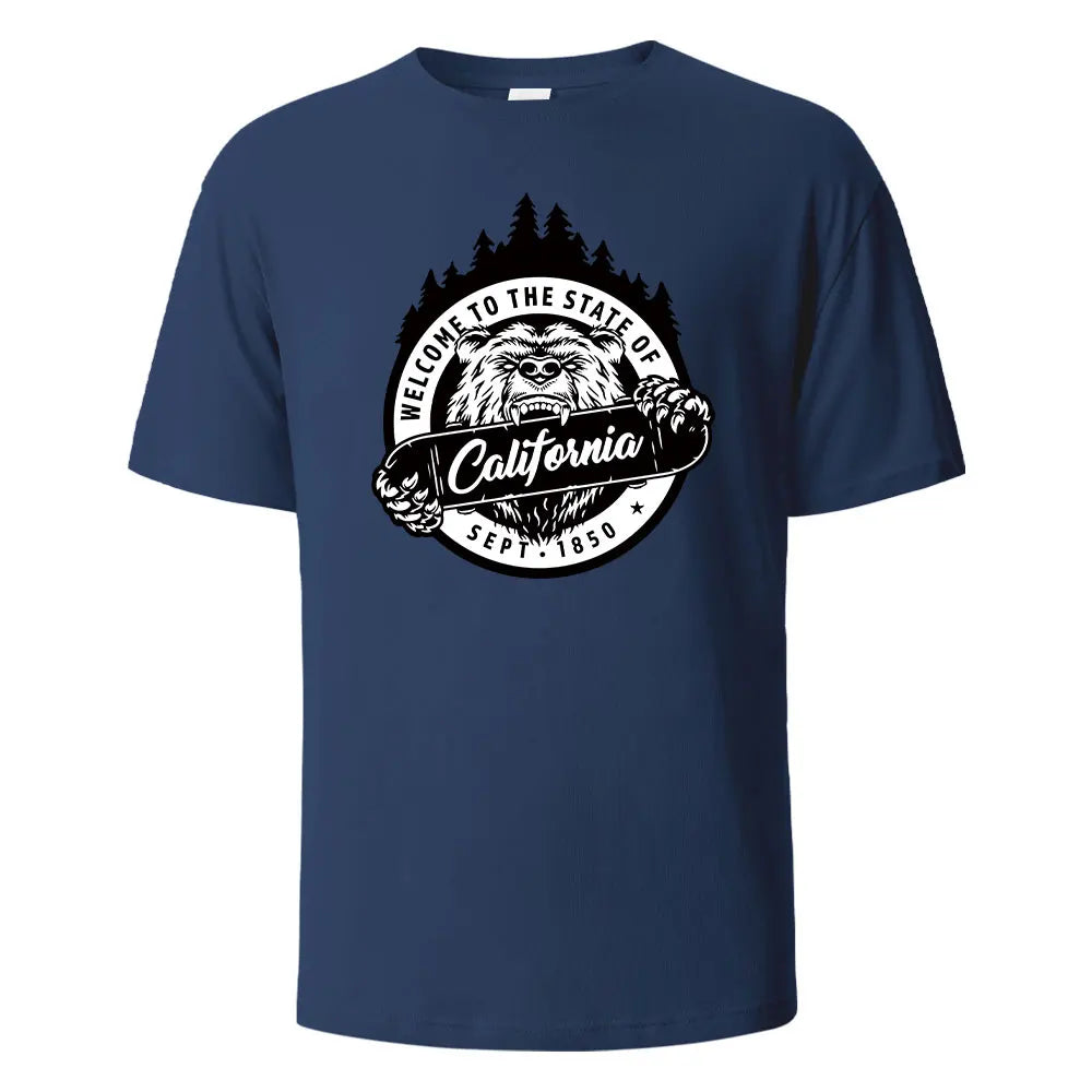 T-shirt californien 100% coton – Homme & femme, été, col rond, respirant et manches courtes