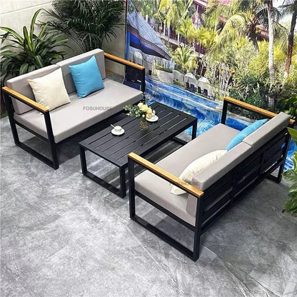 Canapé de cour en plein air européen, fauteuil en alliage d'aluminium, meubles de jardin de luxe, protection solaire, canapé étanche