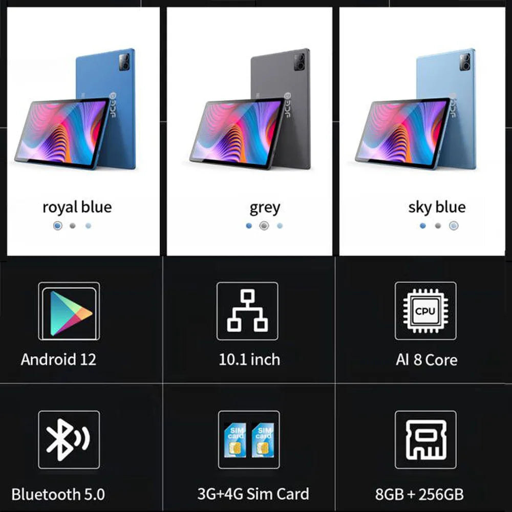 Tablette PC BDF d'origine, Android 12, Octa Core, 3G, 4G, Permanence, Internet, WiFi, Internet, BT, Version globale, 8 Go de RAM, 256 Go, Dean, 10,1 pouces