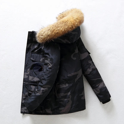 Doudoune de Luxe Homme – Longue, Chaude et Légère, Col en Fourrure Amovible, Hiver