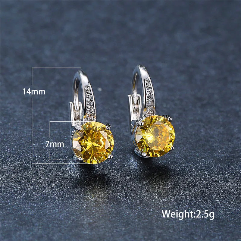 Boucles d'oreilles rondes en pierre blanche pour femmes, bijoux de mariage, cristal, classique, argent, document, femme, luxe
