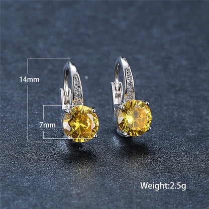 Boucles d'oreilles rondes en pierre blanche pour femmes, bijoux de mariage, cristal, classique, argent, document, femme, luxe