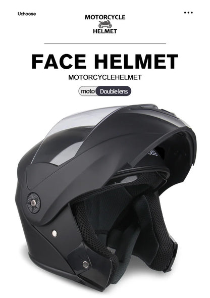 Uchoose Casque à Section transversale Double lentille Certification DOT Casque de moto de sécurité Casque à rabat modulaire Casque unisexe avec visière
