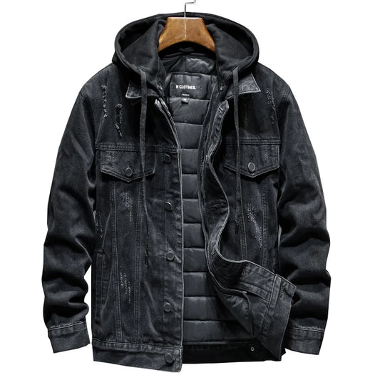 Veste en denim homme WTHINLEE – Hiver, capuche et doublure chaude
