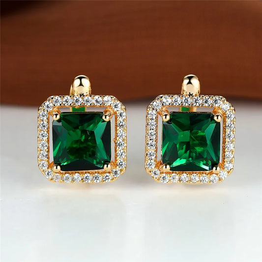 Boucles d'oreilles carrées en pierre verte et Zircon pour femmes, jolies boucles d'oreilles en pierre de naissance en cristal, style Boho, couleur or, petites boucles d'oreilles pour femmes, bijoux