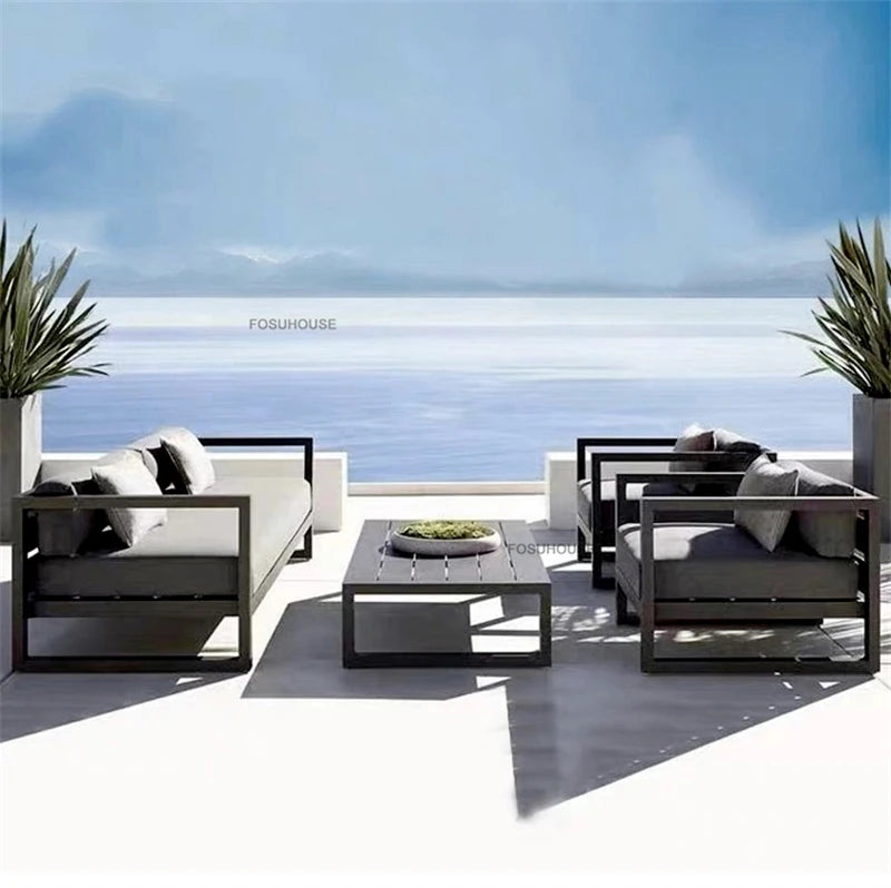Canapé de cour en plein air européen, fauteuil en alliage d'aluminium, meubles de jardin de luxe, protection solaire, canapé étanche
