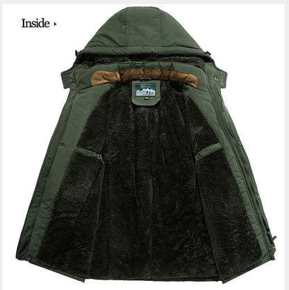 Veste longue polaire homme épaisse et chaude, style décontracté avec capuche amovible. Parfaite pour l’hiver ❄️. -10% pour les abonnés ParisPetitPrix.com !