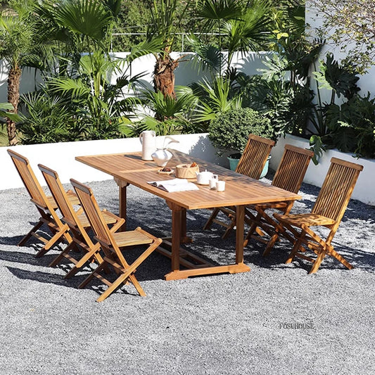 Meubles de Patio en plein air en teck nordique, ensemble d'extérieur, meubles de jardin de Villa, Table et chaises pliantes de loisirs, mobilier d'extérieur