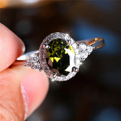 Bague de fiançailles en pierre de Zircon ovale noir pour femme, mignon, tendance, couleur argent, bijoux de mariée, cadeau pour femmes