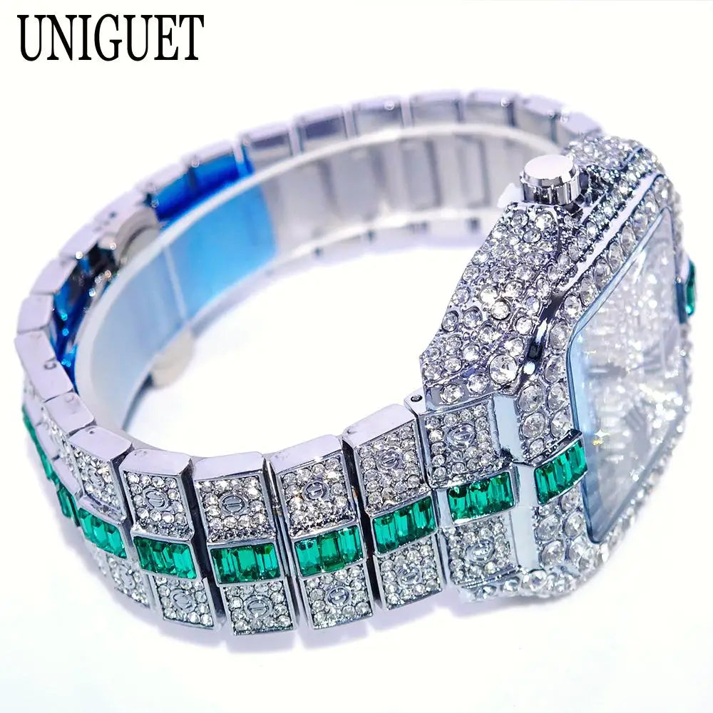 Montres de luxe en diamant rouge pour hommes, marque ummy GUET, Hip Hop, glacé, bling, bijoux, montre-bracelet, mode, étanche, horloges à quartz carrées