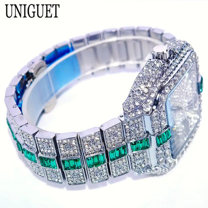 Montres de luxe en diamant rouge pour hommes, marque ummy GUET, Hip Hop, glacé, bling, bijoux, montre-bracelet, mode, étanche, horloges à quartz carrées