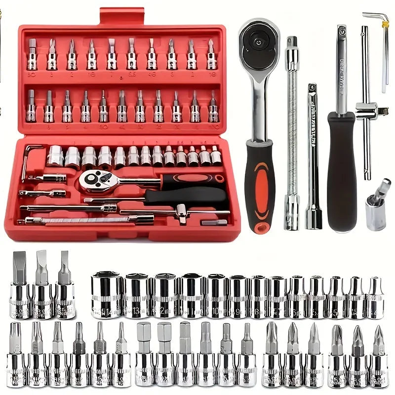 🔧 Kit de Clés à Douille 46 Pièces – Réparation Auto & Maison