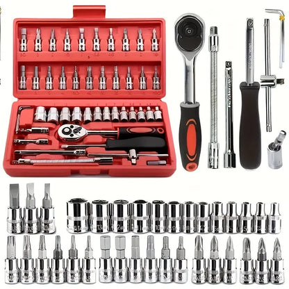 🔧 Kit de Clés à Douille 46 Pièces – Réparation Auto & Maison