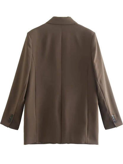 Willshela femmes mode avec poches marron simple bouton Blazer