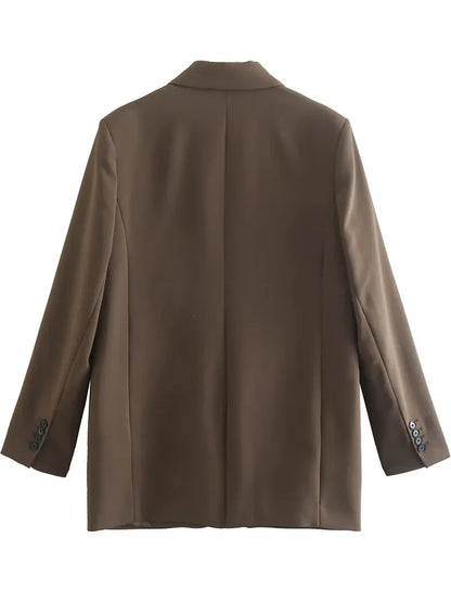 Willshela femmes mode avec poches marron simple bouton Blazer