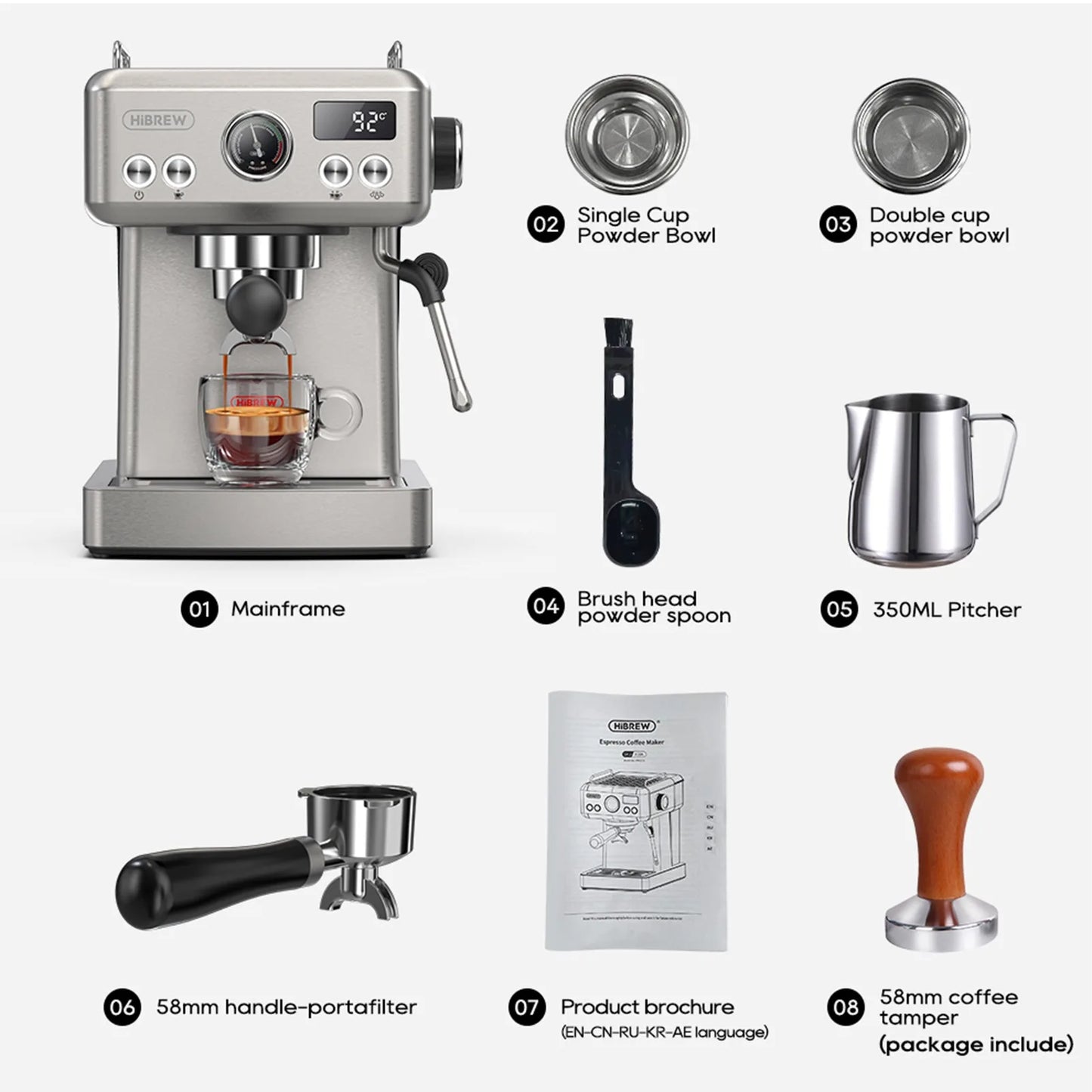 Machine à Expresso Semi-Automatique HiBREW H10A – 19 Bars, Température et Volume Réglables