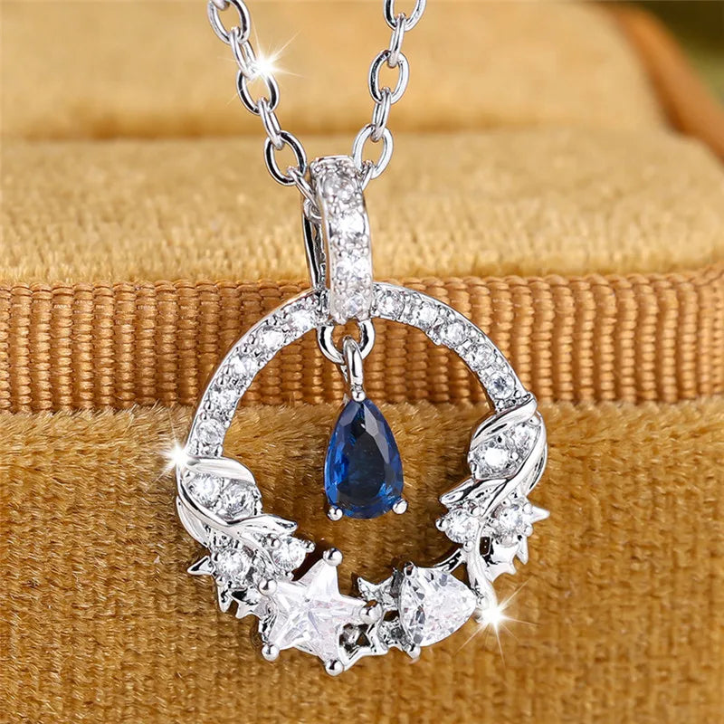 Collier pendentif goutte d'eau bleue pour femme, mignon, vintage, argent, document, bijoux de mariage, cadeau pour femme