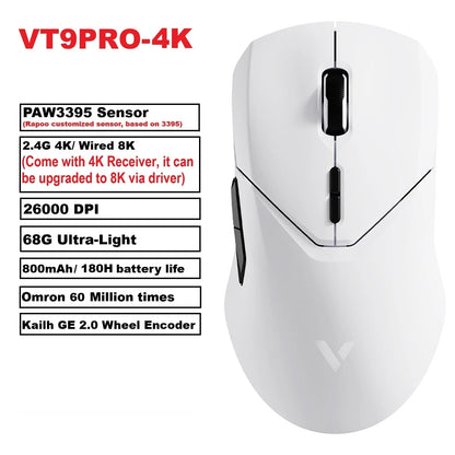 Rapoo VT9PRO – Souris de jeu sans fil légère 68g, 26000 DPI, autonomie 160H