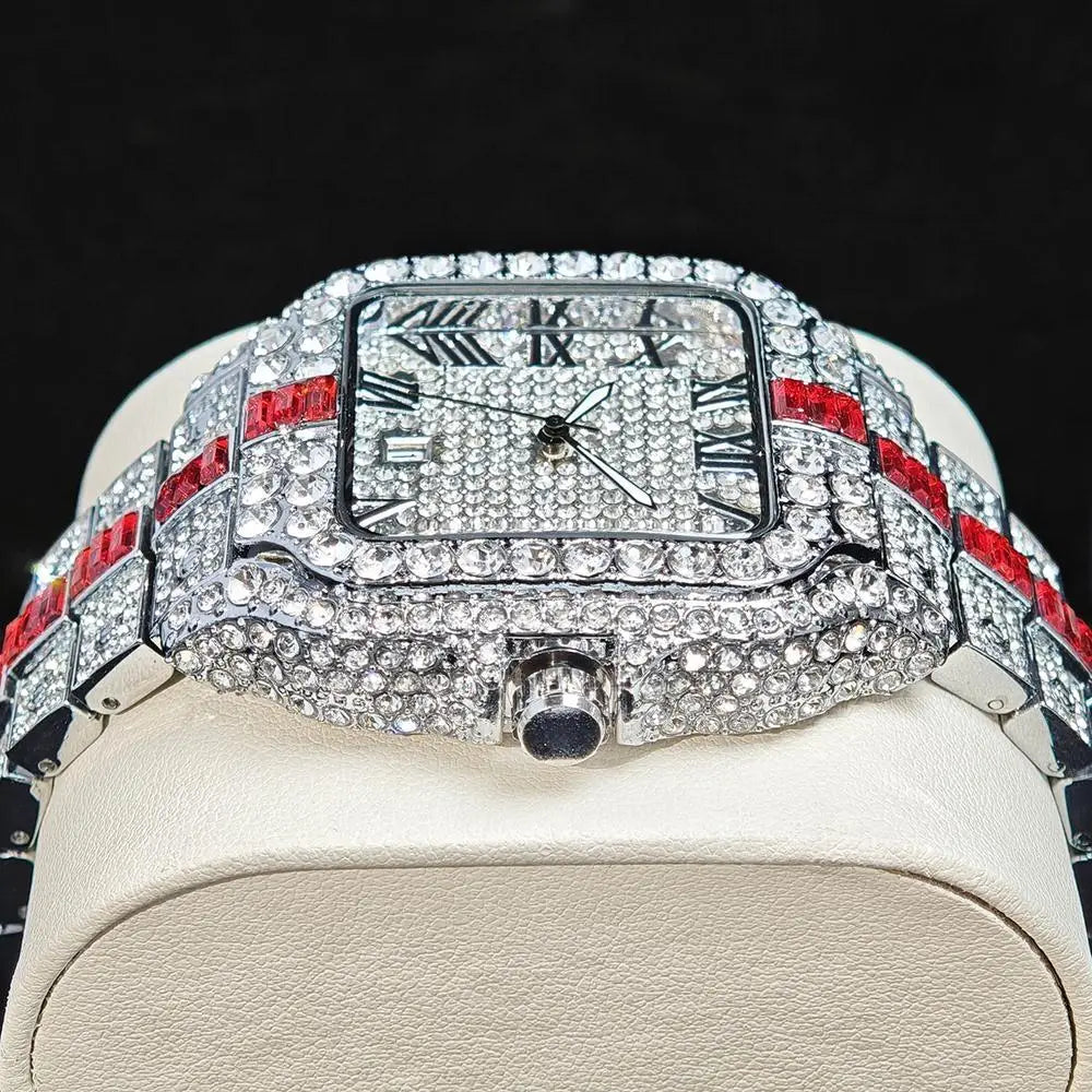 Montres de luxe en diamant rouge pour hommes, marque ummy GUET, Hip Hop, glacé, bling, bijoux, montre-bracelet, mode, étanche, horloges à quartz carrées