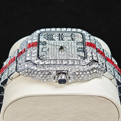 Montres de luxe en diamant rouge pour hommes, marque ummy GUET, Hip Hop, glacé, bling, bijoux, montre-bracelet, mode, étanche, horloges à quartz carrées