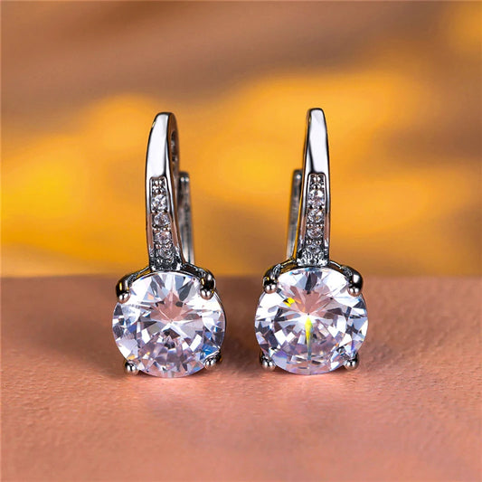 Boucles d'oreilles rondes en pierre blanche pour femmes, bijoux de mariage, cristal, classique, argent, document, femme, luxe
