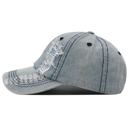 Casquette Baseball Denim Déchirée Unisexe Snapback Hip Hop Streetwear Protection Solaire 2024