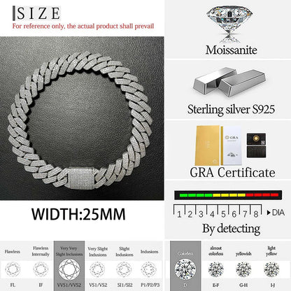 Collier cubain personnalisé en argent regardé S925 pour homme, Hip Hop, Moissanite, Link JOoptics, Miami, VVS, 25mm