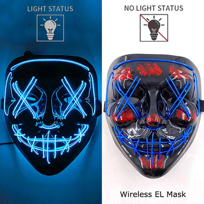 Masque Néon Lumineux EL – Halloween, Cosplay et Purge Effrayant pour Adultes