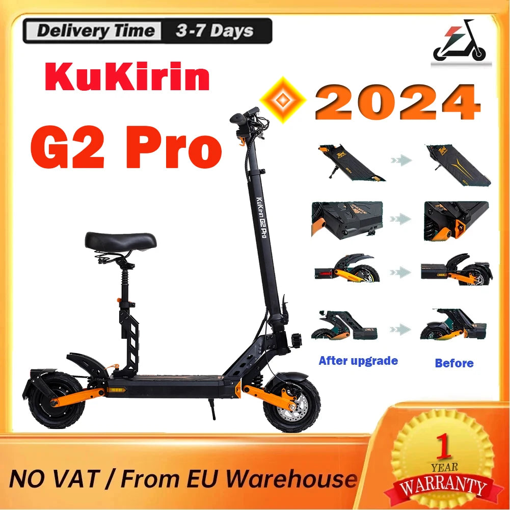 KUKIRIN G2 Pro 2024 Version Adult Electric Scooter 600W Motor 48V 15.6Ah Battery 45km/h Max Speed 55KM Range Adult Scooter